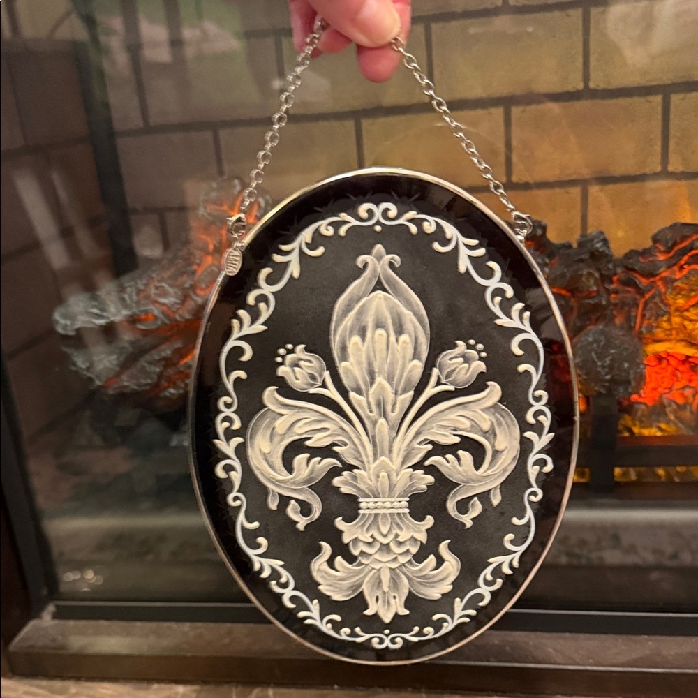Dark Purple and White Fleur-de-Lis Wall Hanging